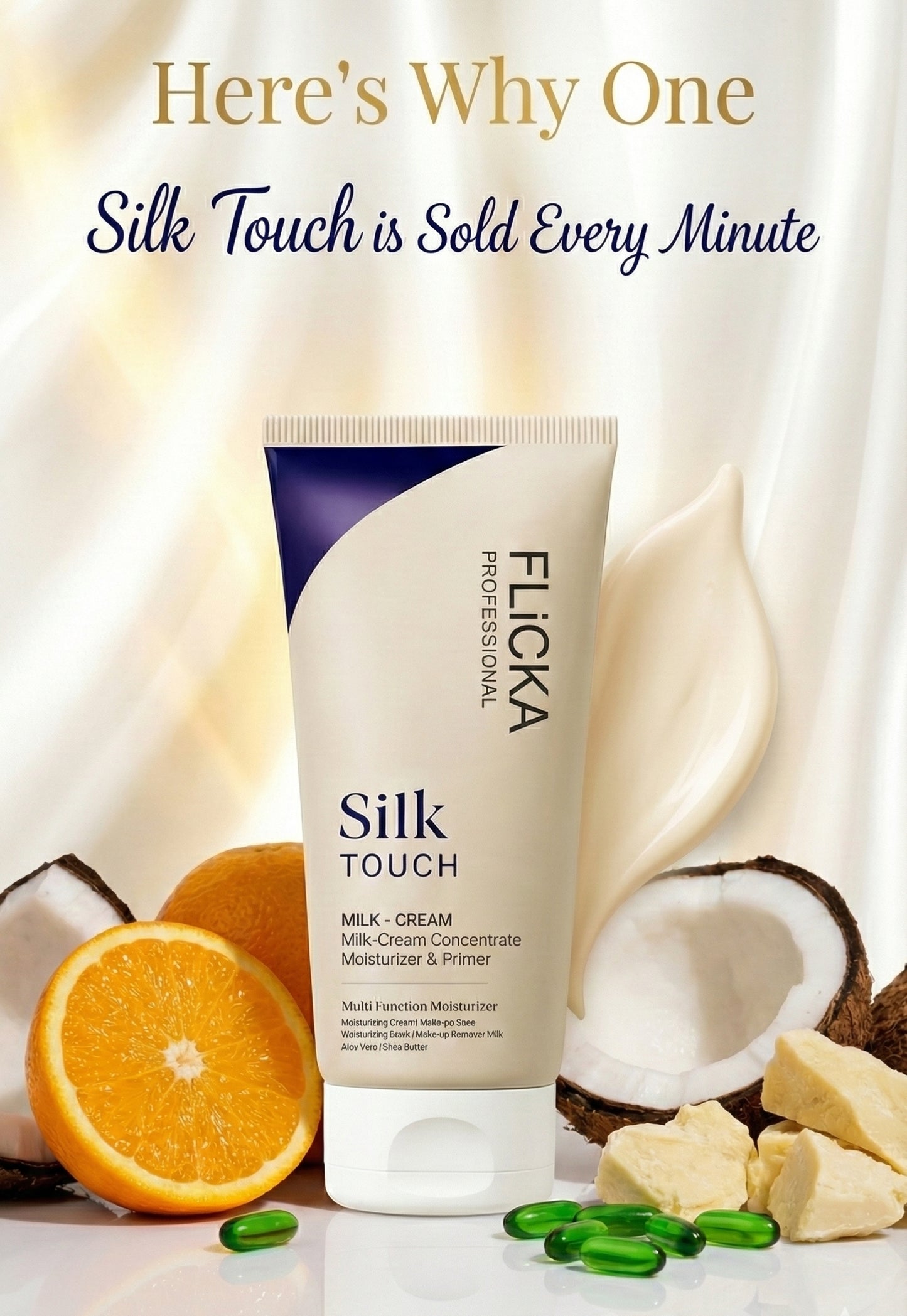 Flicka Silk Touch 3-in-1 Face Moisturizer & Primer | Long-Lasting Dewy Makeup Base | Pore Minimizer | For All Skin Types