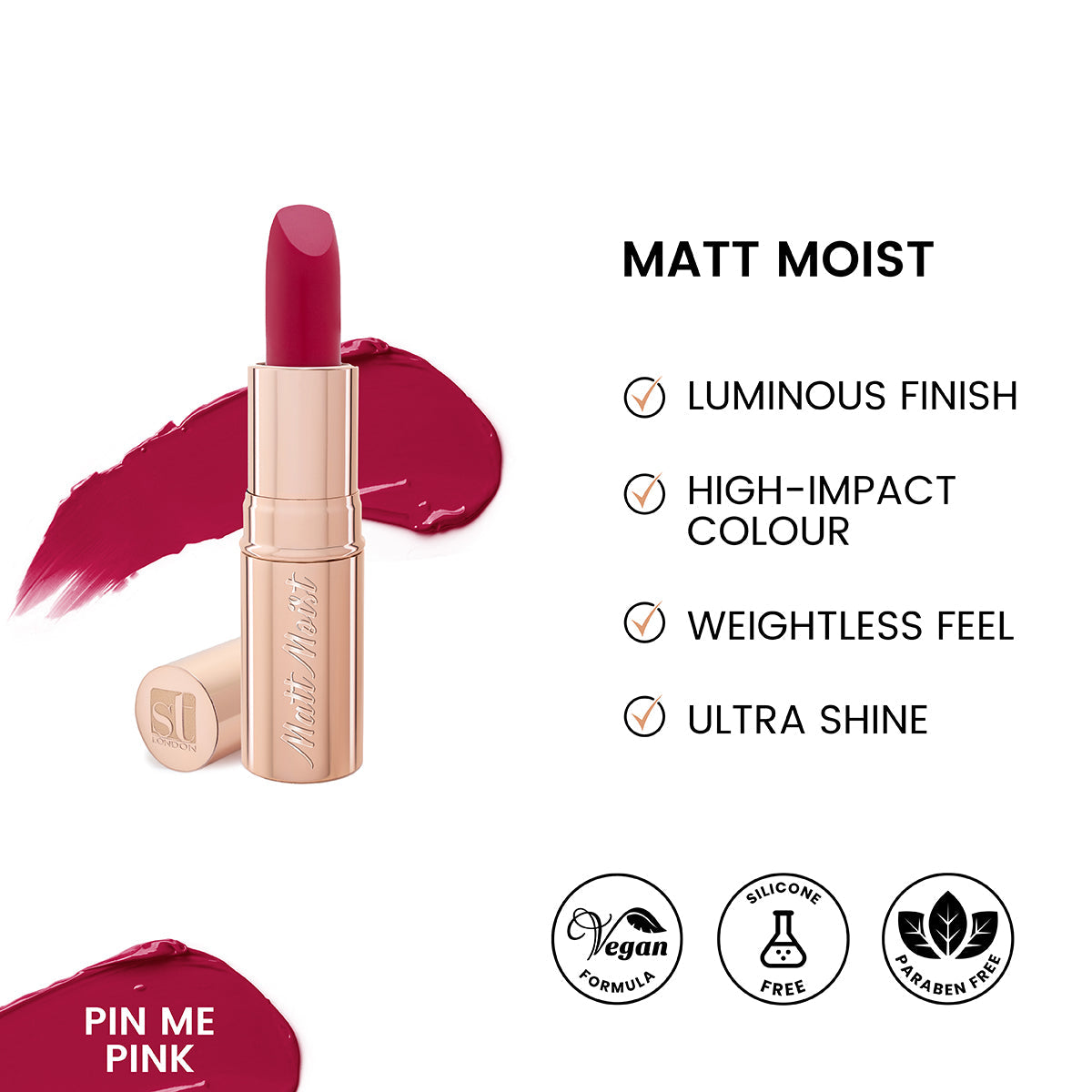ST London - Matt Moist Long-Lasting Lipstick - Pin Me Pink